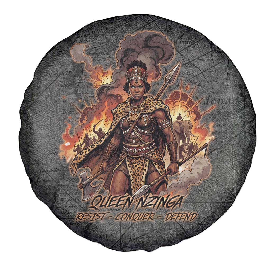 Queen Nzinga Spare Tire Cover Fierce African Warrior Queen - Dark Tribal Fire Art - African Pride