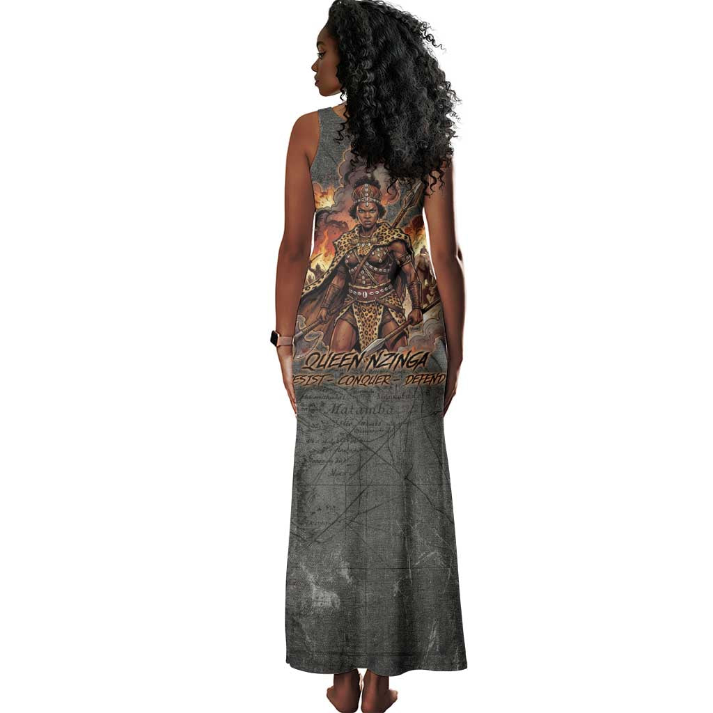 Queen Nzinga Tank Maxi Dress Fierce African Warrior Queen - Dark Tribal Fire Art - African Pride