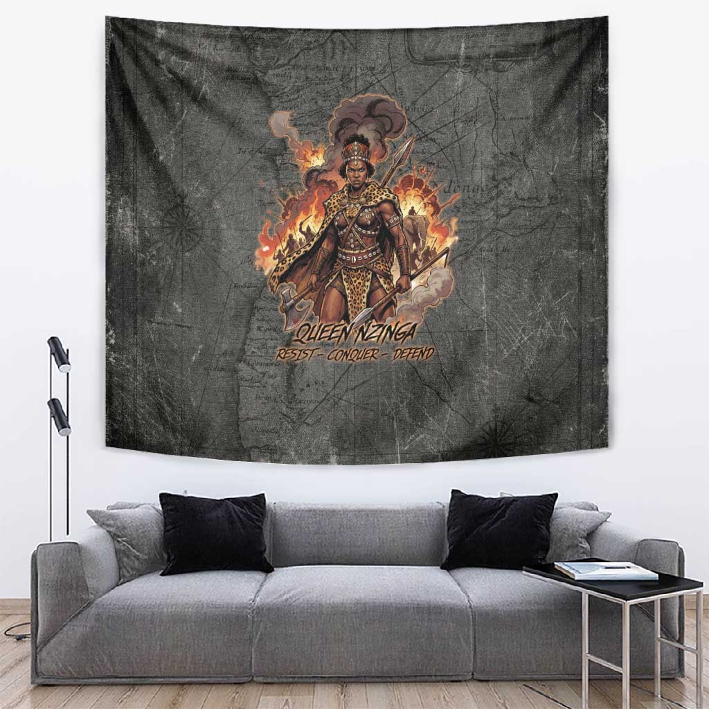 Queen Nzinga Tapestry Fierce African Warrior Queen - Dark Tribal Fire Art - African Pride