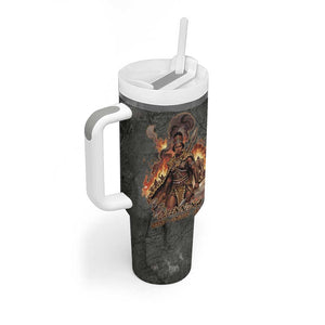 Queen Nzinga Tumbler With Handle Fierce African Warrior Queen - Dark Tribal Fire Art - African Pride