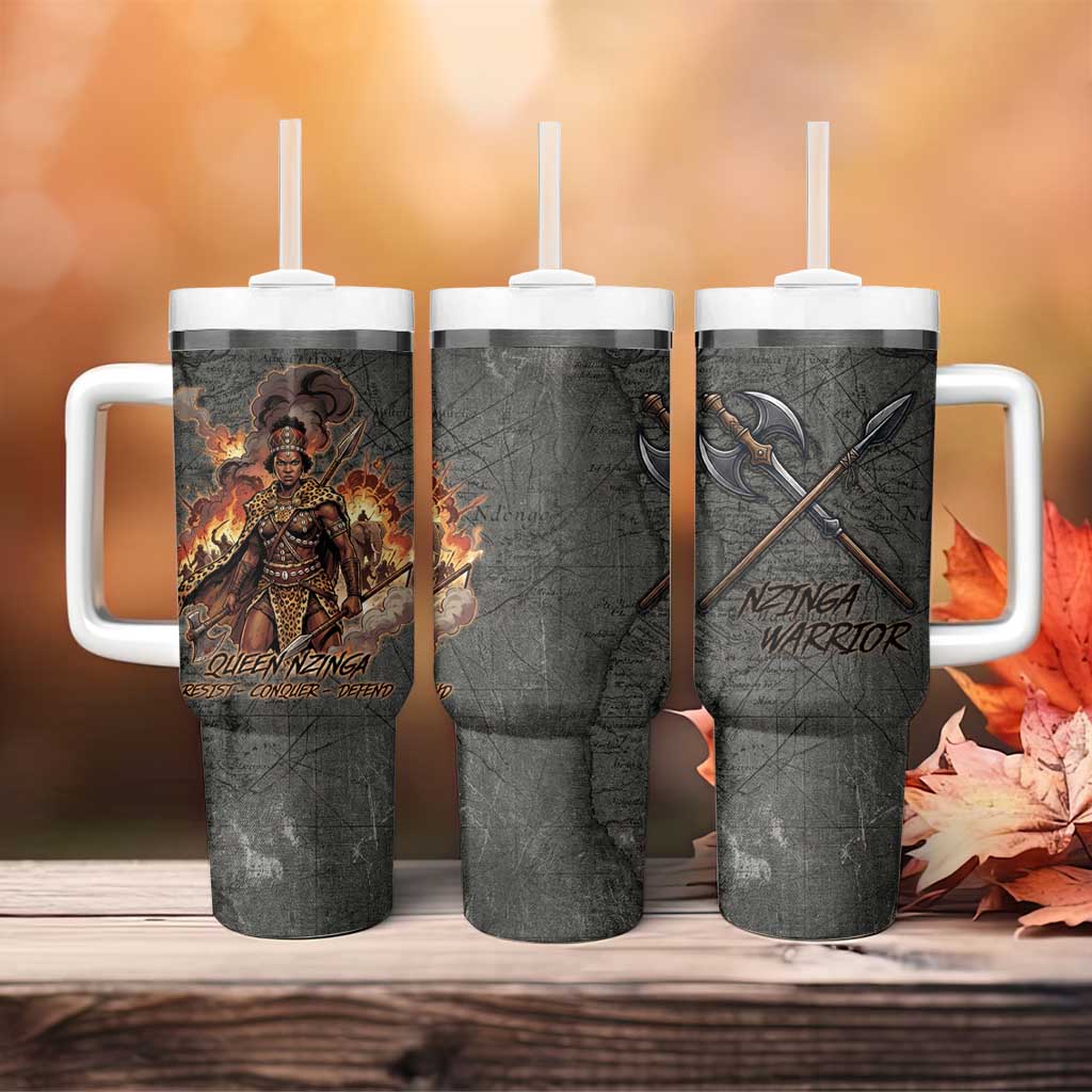 Queen Nzinga Tumbler With Handle Fierce African Warrior Queen - Dark Tribal Fire Art - African Pride