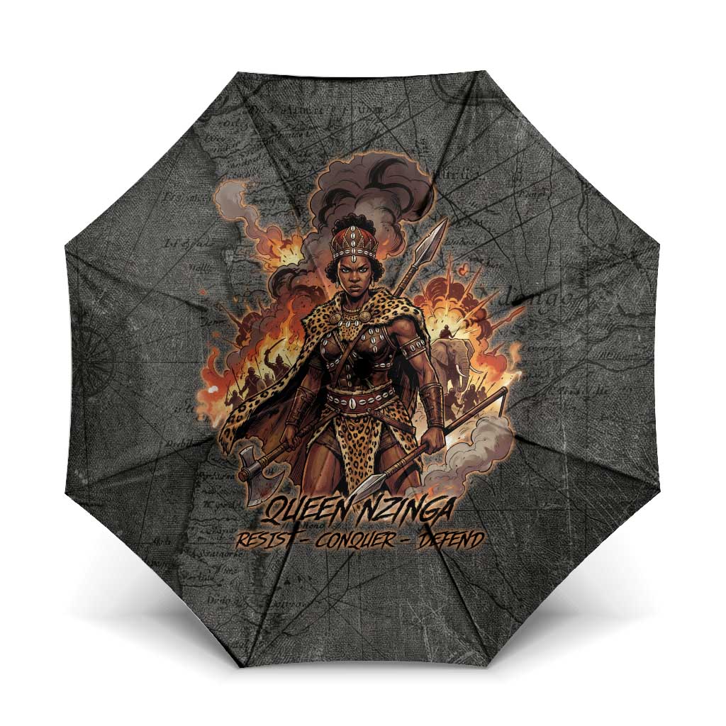 Queen Nzinga Umbrella Fierce African Warrior Queen - Dark Tribal Fire Art - African Pride