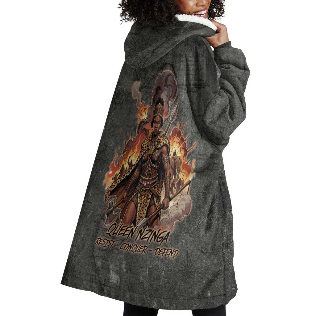 Queen Nzinga Wearable Blanket Hoodie Fierce African Warrior Queen - Dark Tribal Fire Art - African Pride