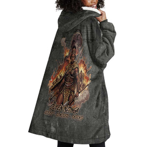 Queen Nzinga Wearable Blanket Hoodie Fierce African Warrior Queen - Dark Tribal Fire Art - African Pride