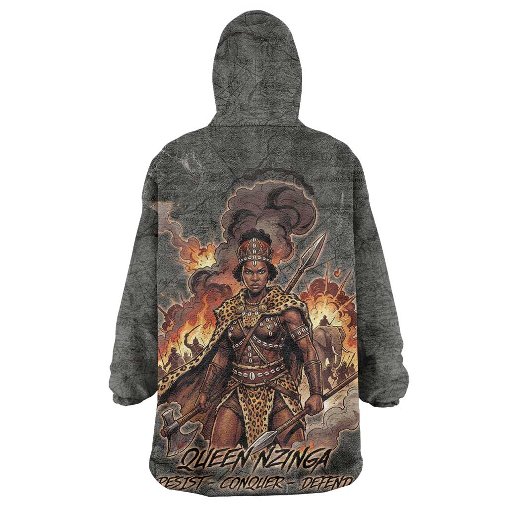 Queen Nzinga Wearable Blanket Hoodie Fierce African Warrior Queen - Dark Tribal Fire Art - African Pride