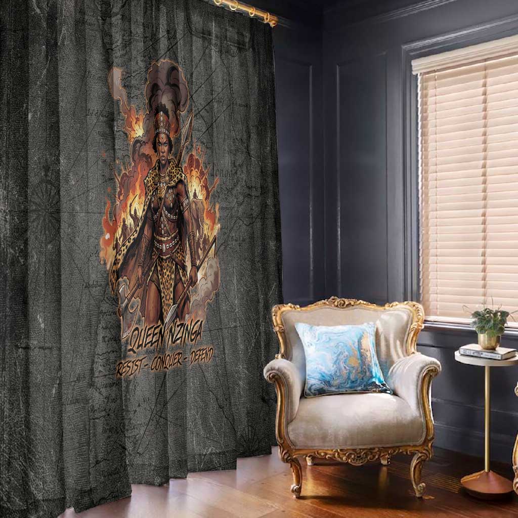Queen Nzinga Window Curtain Fierce African Warrior Queen - Dark Tribal Fire Art - African Pride