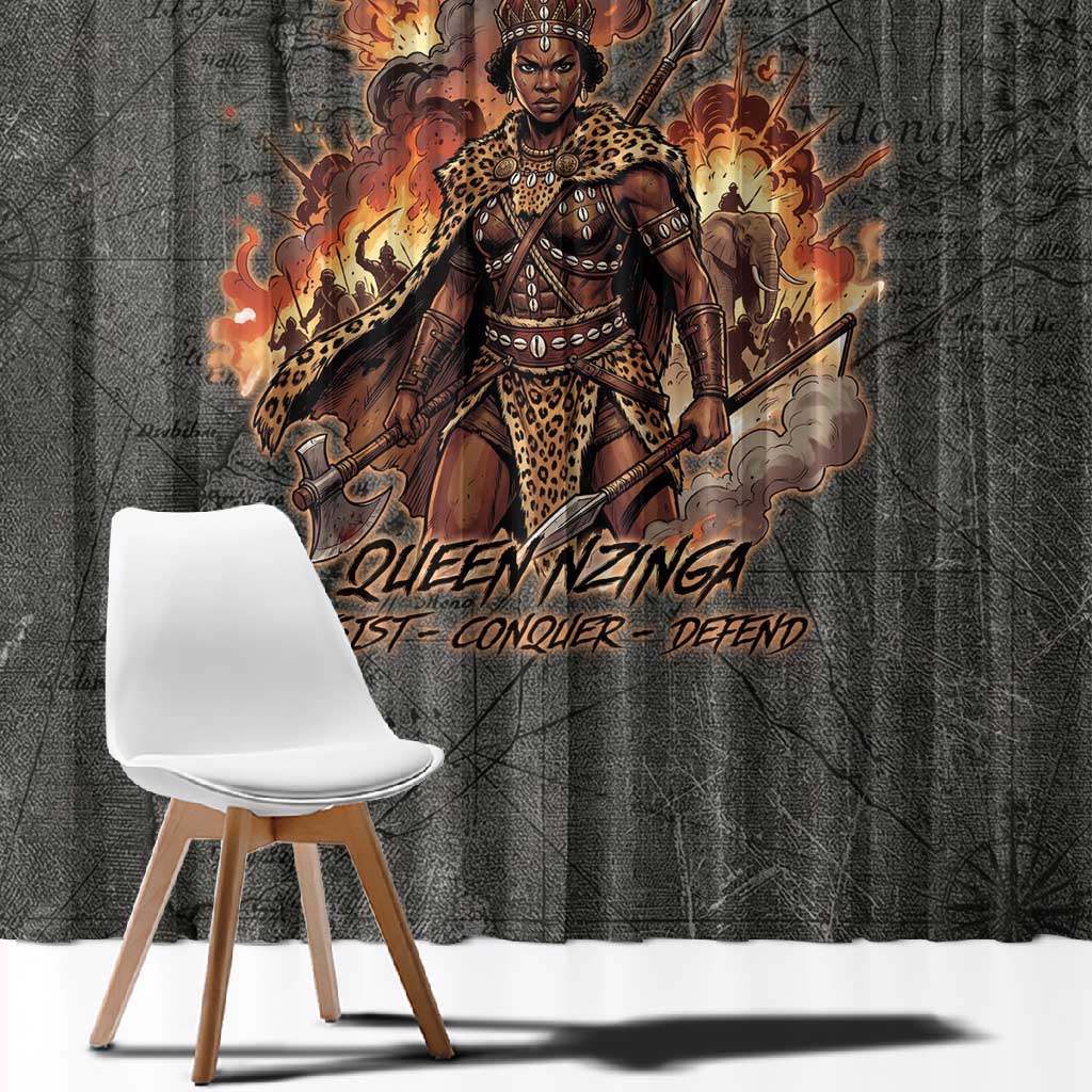 Queen Nzinga Window Curtain Fierce African Warrior Queen - Dark Tribal Fire Art - African Pride