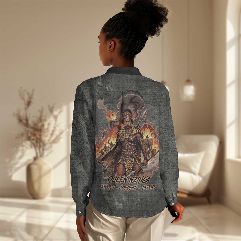 Queen Nzinga Women Casual Shirt Fierce African Warrior Queen - Dark Tribal Fire Art - African Pride