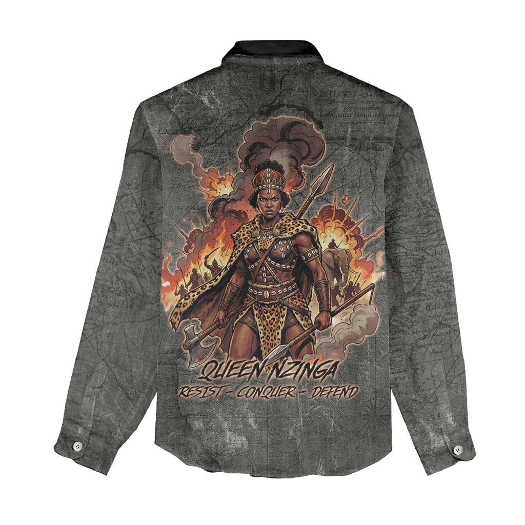 Queen Nzinga Women Casual Shirt Fierce African Warrior Queen - Dark Tribal Fire Art - African Pride