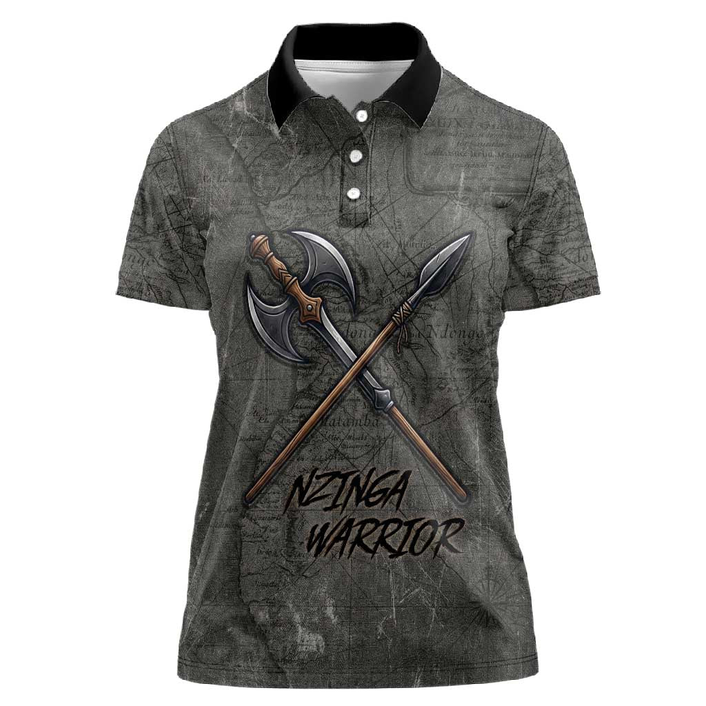 Queen Nzinga Women Polo Shirt Fierce African Warrior Queen - Dark Tribal Fire Art - African Pride