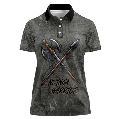 Queen Nzinga Women Polo Shirt Fierce African Warrior Queen - Dark Tribal Fire Art - African Pride
