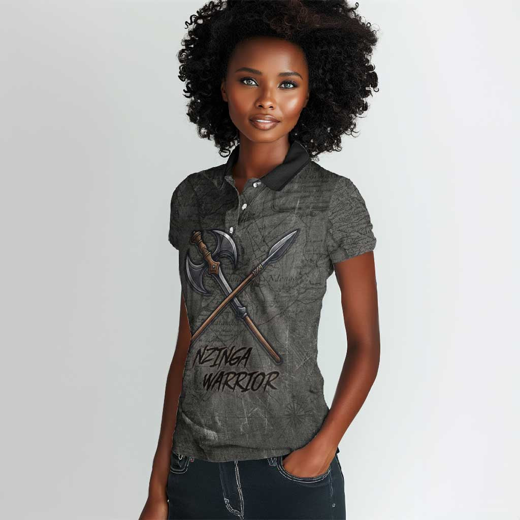 Queen Nzinga Women Polo Shirt Fierce African Warrior Queen - Dark Tribal Fire Art - African Pride