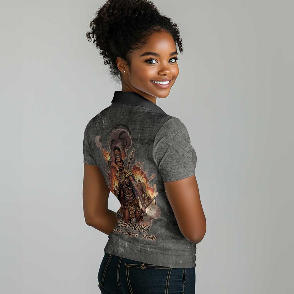 Queen Nzinga Women Polo Shirt Fierce African Warrior Queen - Dark Tribal Fire Art - African Pride