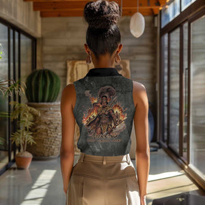 Queen Nzinga Women Sleeveless Polo Shirt Fierce African Warrior Queen - Dark Tribal Fire Art - African Pride