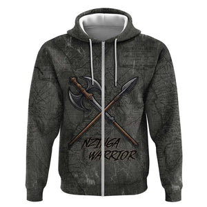 Queen Nzinga Zip Hoodie Fierce African Warrior Queen - Dark Tribal Fire Art - African Pride