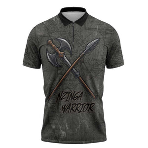 Queen Nzinga Zipper Polo Shirt Fierce African Warrior Queen - Dark Tribal Fire Art - African Pride