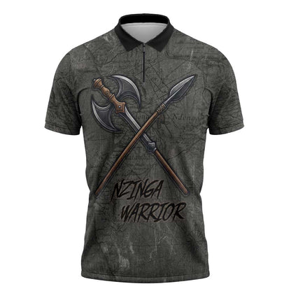 Queen Nzinga Zipper Polo Shirt Fierce African Warrior Queen - Dark Tribal Fire Art - African Pride