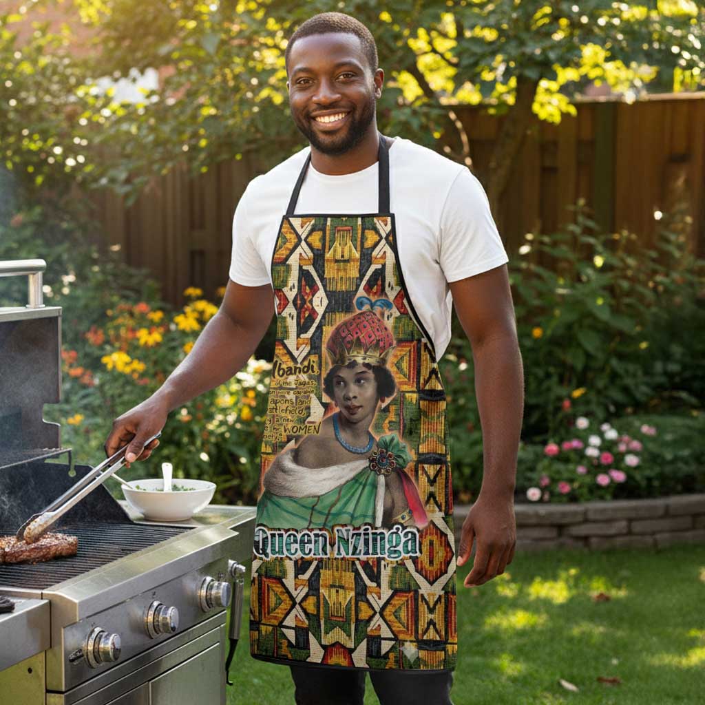 Queen Nzinga Apron Mbandi Traditional Regal Portrait Empowerment Quote African Female Leadership - African Pride