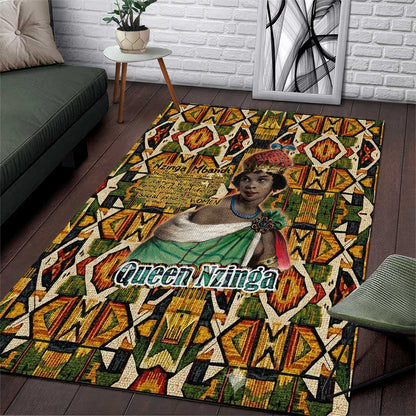 Queen Nzinga Area Rug Mbandi Traditional Regal Portrait Empowerment Quote African Female Leadership - African Pride