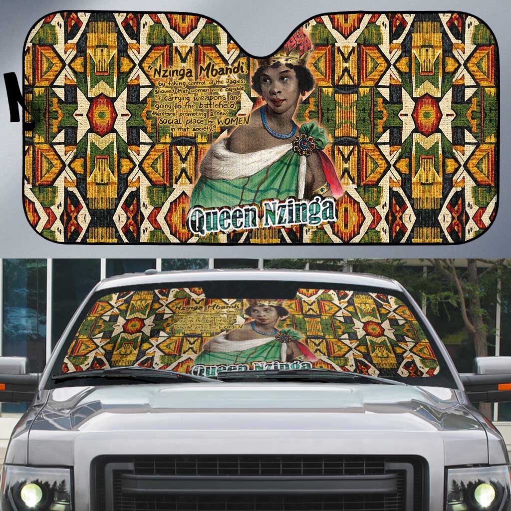 Queen Nzinga Auto Sun Shade Mbandi Traditional Regal Portrait Empowerment Quote African Female Leadership - African Pride