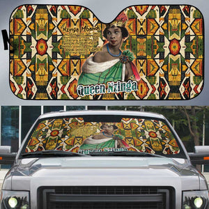 Queen Nzinga Auto Sun Shade Mbandi Traditional Regal Portrait Empowerment Quote African Female Leadership - African Pride