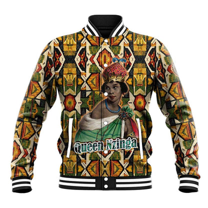 Queen Nzinga Baseball Jacket Mbandi Traditional Regal Portrait Empowerment Quote African Female Leadership - African Pride