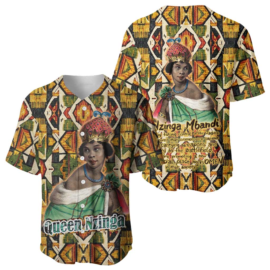 Queen Nzinga Baseball Jersey Mbandi Traditional Regal Portrait Empowerment Quote African Female Leadership - African Pride