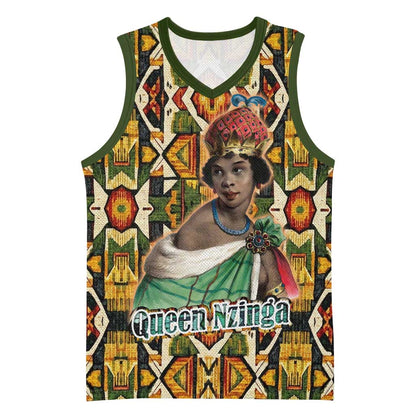 Queen Nzinga Basketball Jersey Mbandi Traditional Regal Portrait Empowerment Quote African Female Leadership - African Pride