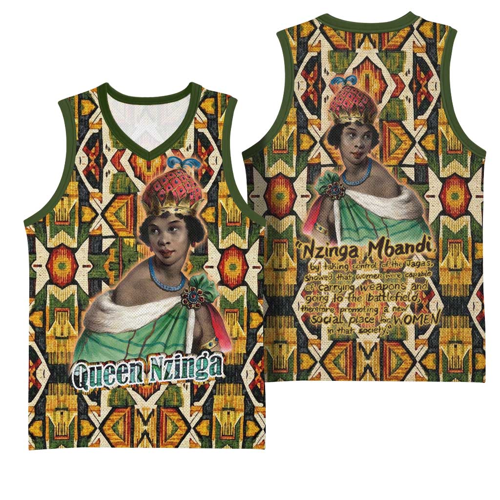Queen Nzinga Basketball Jersey Mbandi Traditional Regal Portrait Empowerment Quote African Female Leadership - African Pride