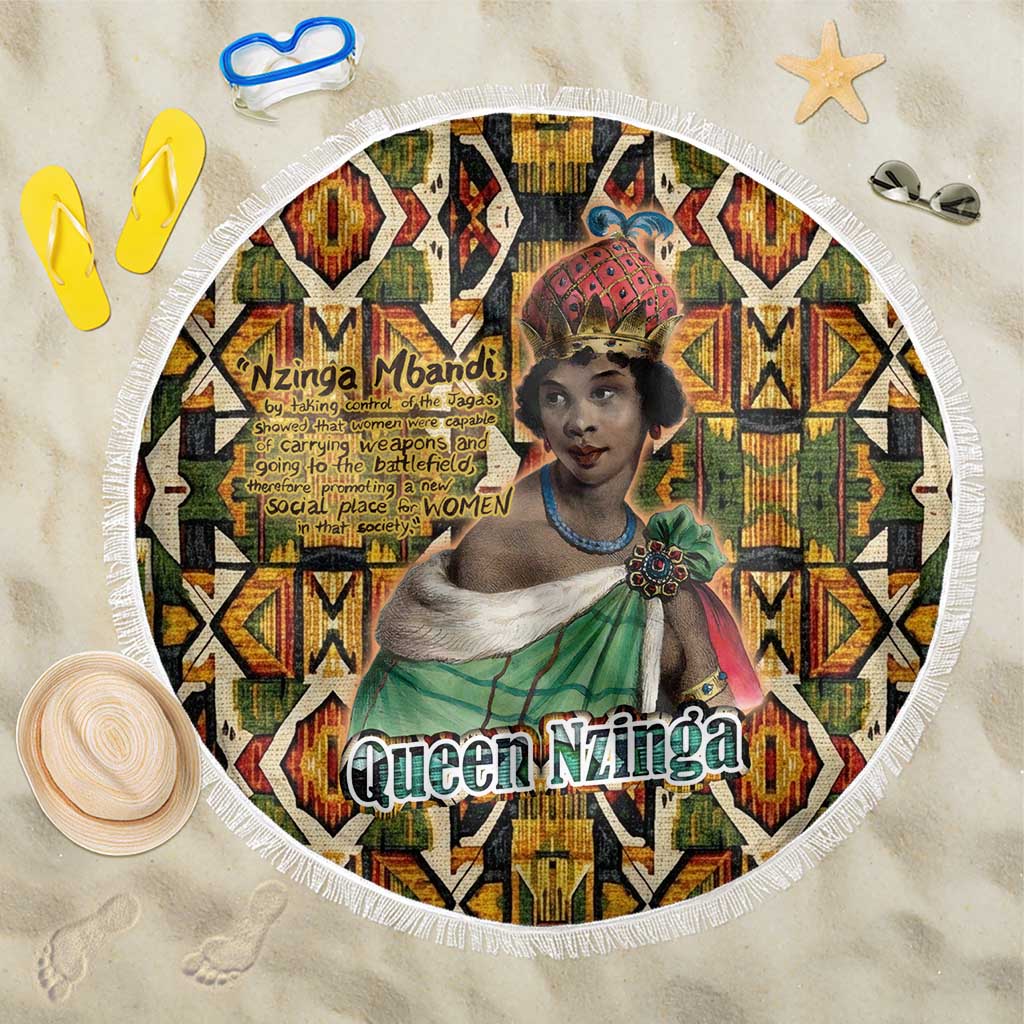Queen Nzinga Beach Blanket Mbandi Traditional Regal Portrait Empowerment Quote African Female Leadership - African Pride