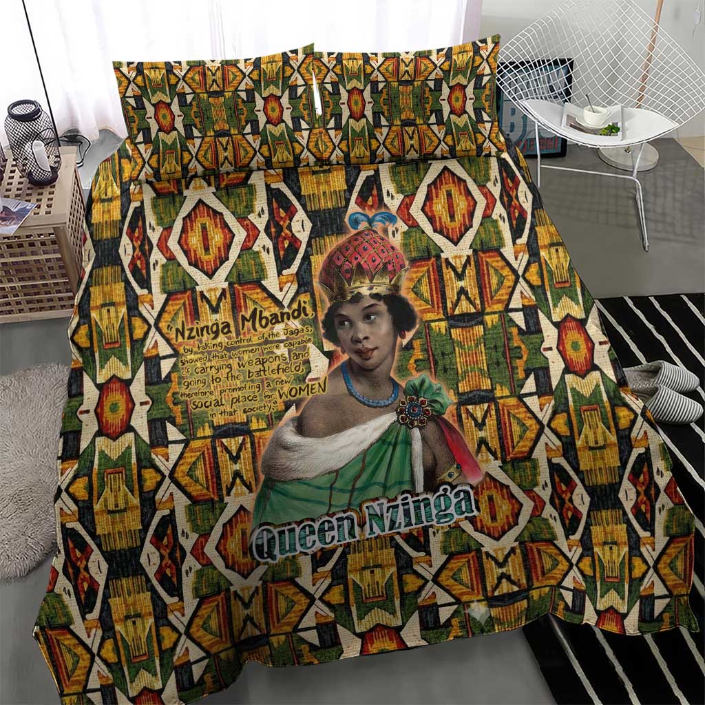 Queen Nzinga Bedding Set Mbandi Traditional Regal Portrait Empowerment Quote African Female Leadership - African Pride