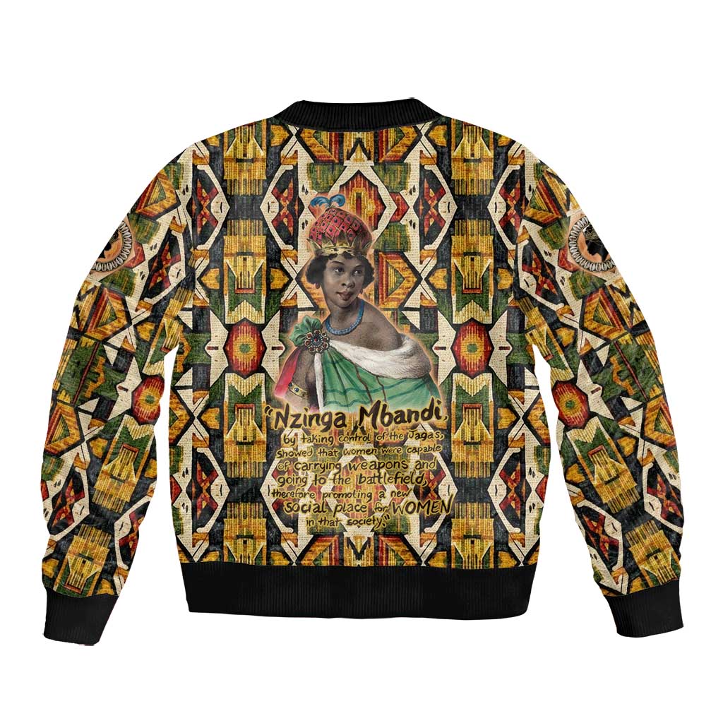 Queen Nzinga Bomber Jacket Mbandi Traditional Regal Portrait Empowerment Quote African Female Leadership - African Pride