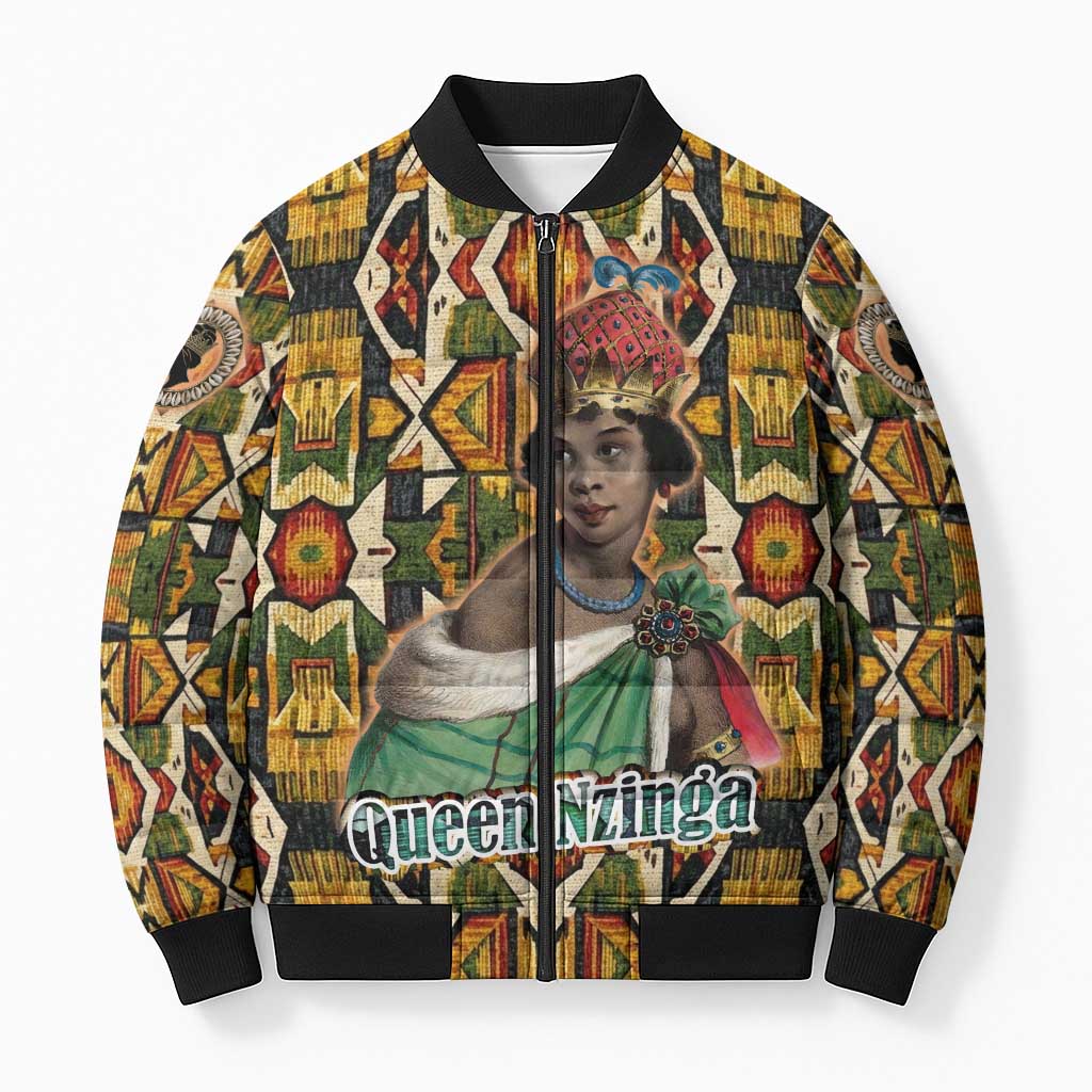 Queen Nzinga Bomber Puffer Jacket Mbandi Traditional Regal Portrait Empowerment Quote African Female Leadership - African Pride