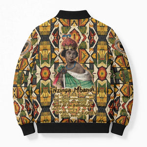 Queen Nzinga Bomber Puffer Jacket Mbandi Traditional Regal Portrait Empowerment Quote African Female Leadership - African Pride