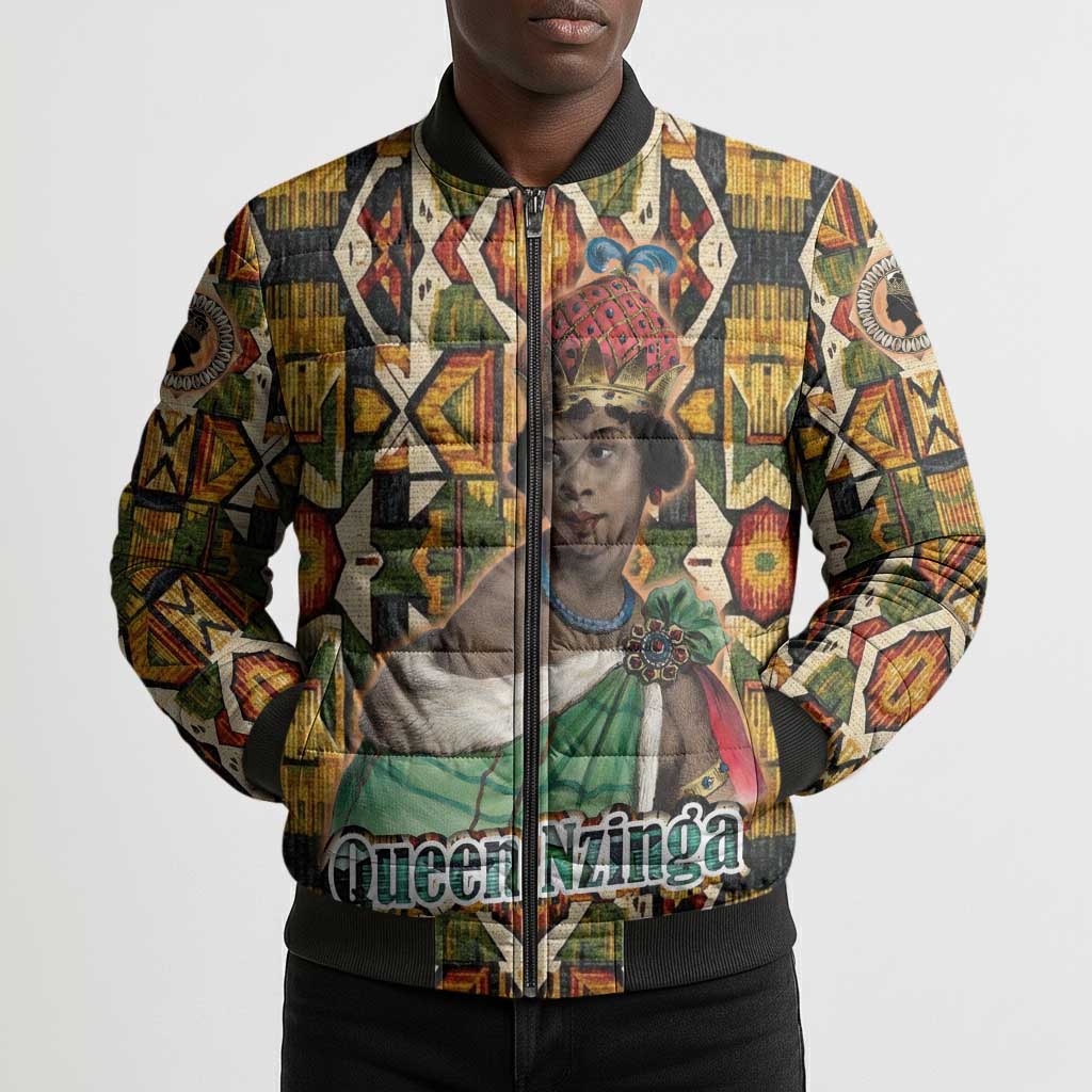 Queen Nzinga Bomber Puffer Jacket Mbandi Traditional Regal Portrait Empowerment Quote African Female Leadership - African Pride