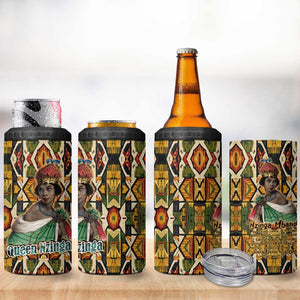 Queen Nzinga 4 in 1 Can Cooler Tumbler Mbandi Traditional Regal Portrait Empowerment Quote African Female Leadership - African Pride