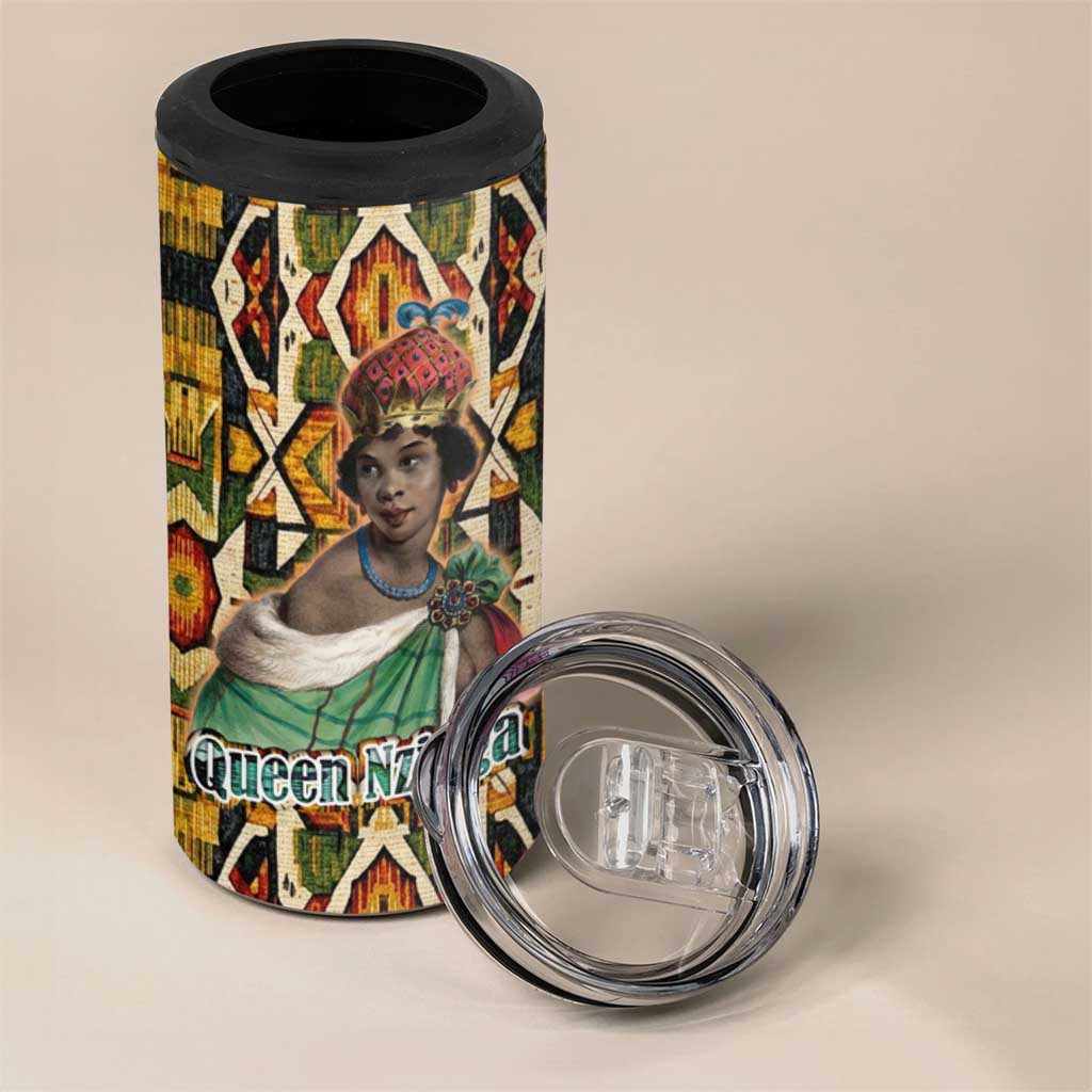 Queen Nzinga 4 in 1 Can Cooler Tumbler Mbandi Traditional Regal Portrait Empowerment Quote African Female Leadership - African Pride