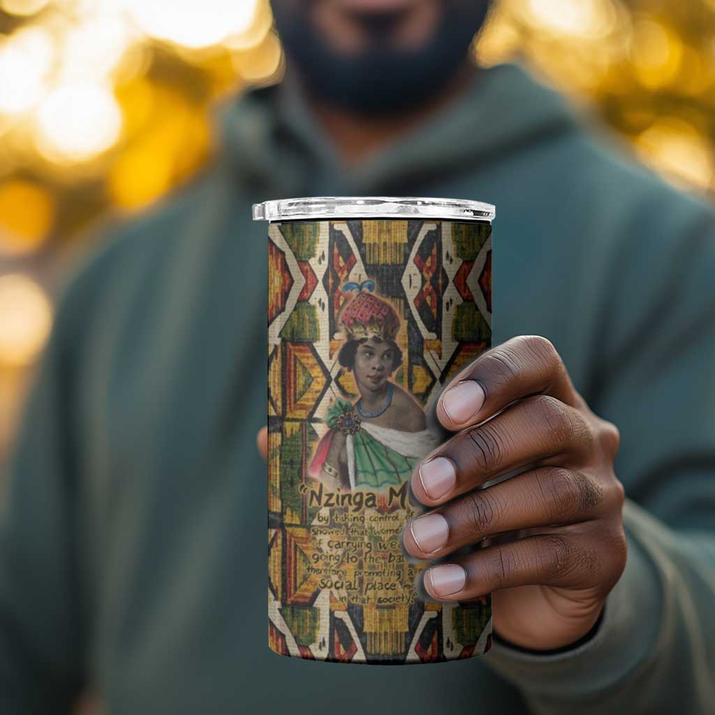Queen Nzinga 4 in 1 Can Cooler Tumbler Mbandi Traditional Regal Portrait Empowerment Quote African Female Leadership - African Pride