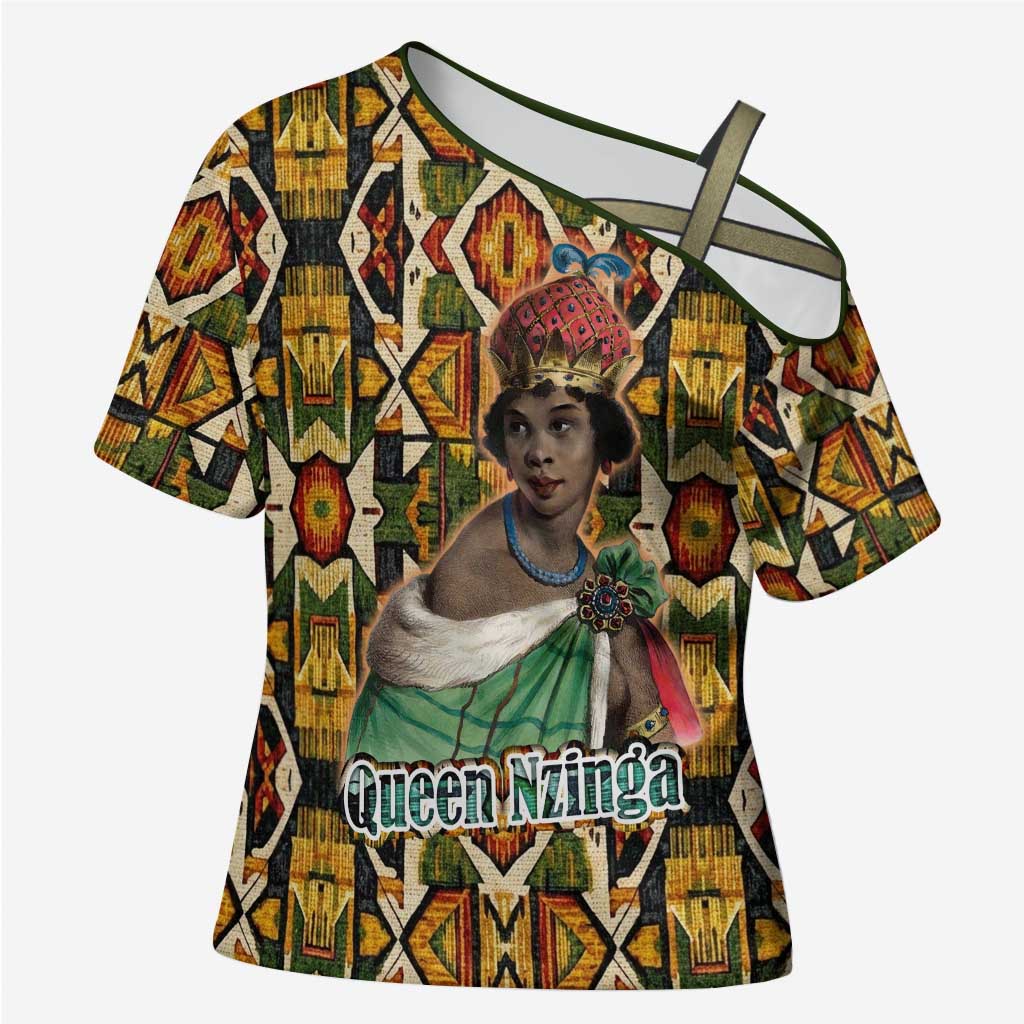 Queen Nzinga Cross Shoulder Shirt Mbandi Traditional Regal Portrait Empowerment Quote African Female Leadership - African Pride