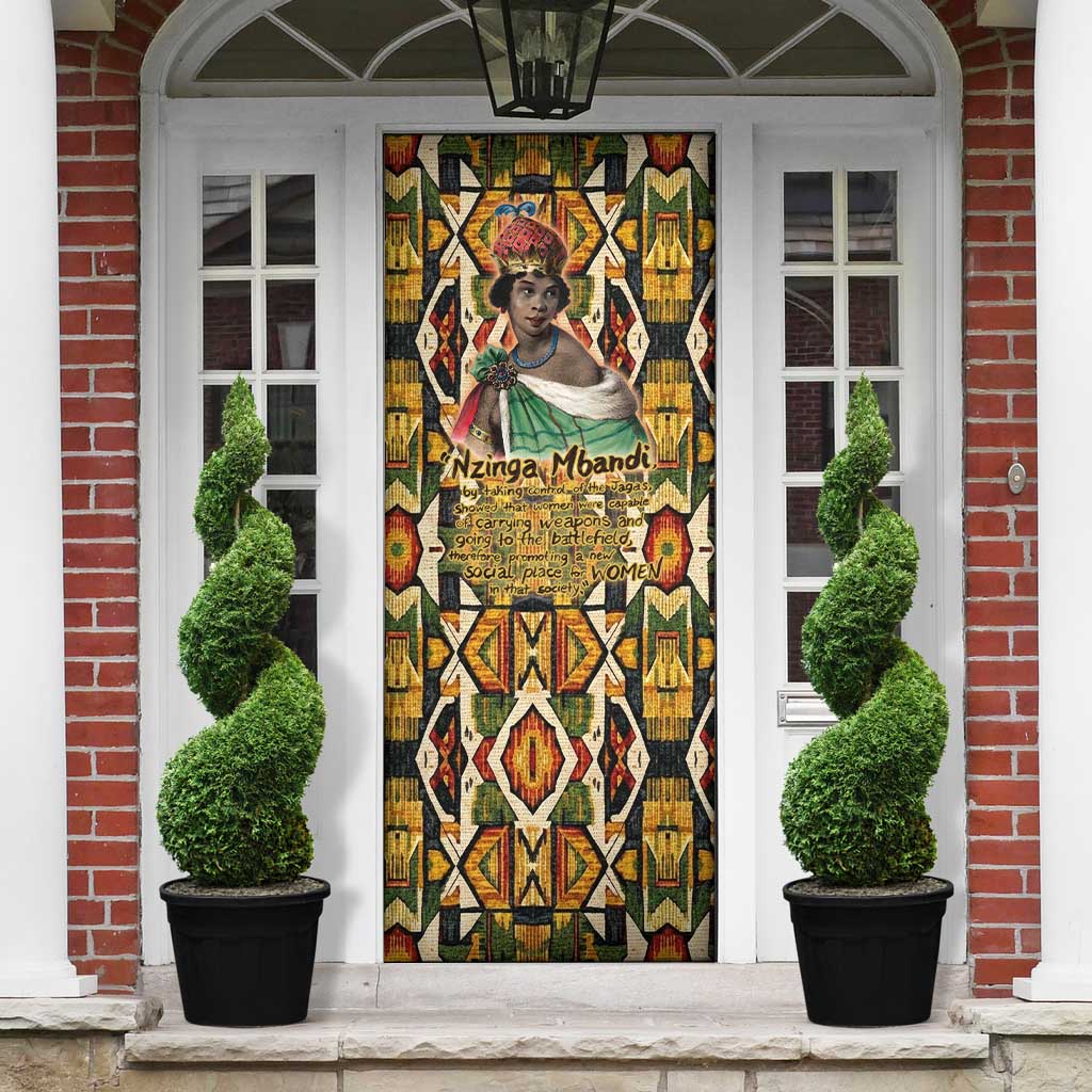 Queen Nzinga Door Cover Mbandi Traditional Regal Portrait Empowerment Quote African Female Leadership - African Pride