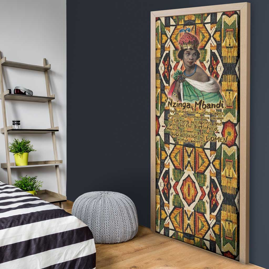 Queen Nzinga Door Cover Mbandi Traditional Regal Portrait Empowerment Quote African Female Leadership - African Pride