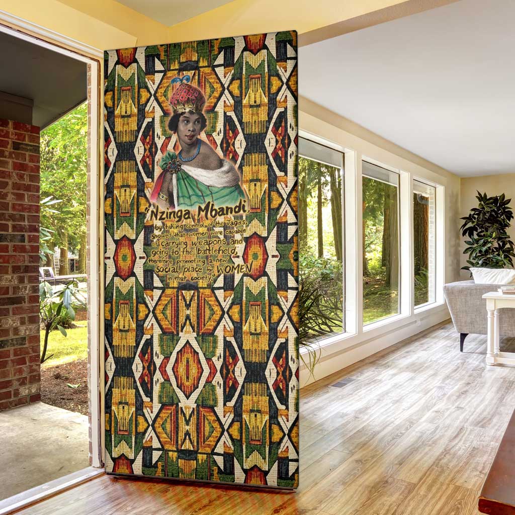 Queen Nzinga Door Cover Mbandi Traditional Regal Portrait Empowerment Quote African Female Leadership - African Pride