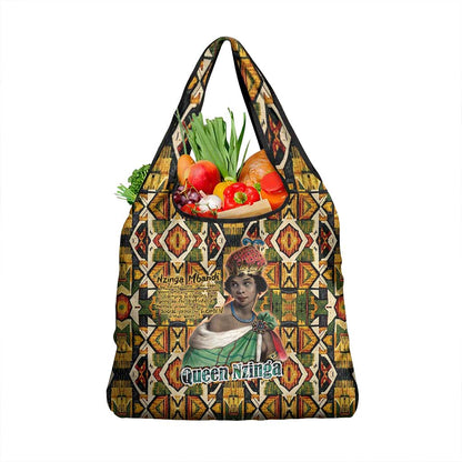 Queen Nzinga Grocery Bag Mbandi Traditional Regal Portrait Empowerment Quote African Female Leadership - African Pride