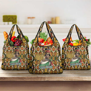 Queen Nzinga Grocery Bag Mbandi Traditional Regal Portrait Empowerment Quote African Female Leadership - African Pride