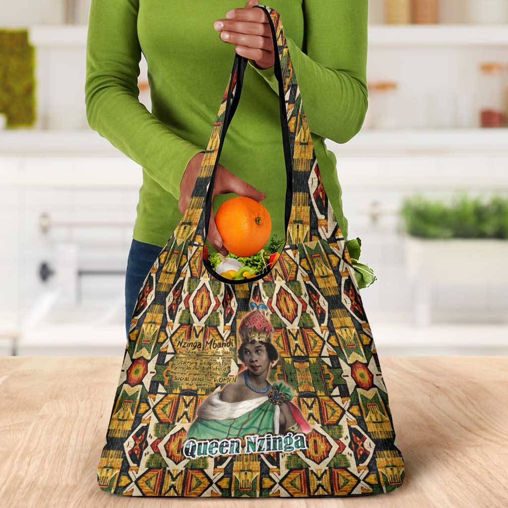 Queen Nzinga Grocery Bag Mbandi Traditional Regal Portrait Empowerment Quote African Female Leadership - African Pride