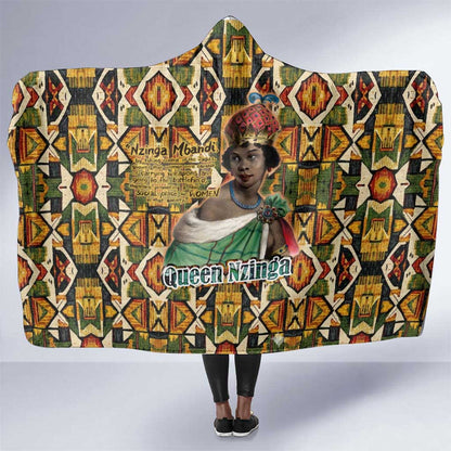 Queen Nzinga Hooded Blanket Mbandi Traditional Regal Portrait Empowerment Quote African Female Leadership - African Pride