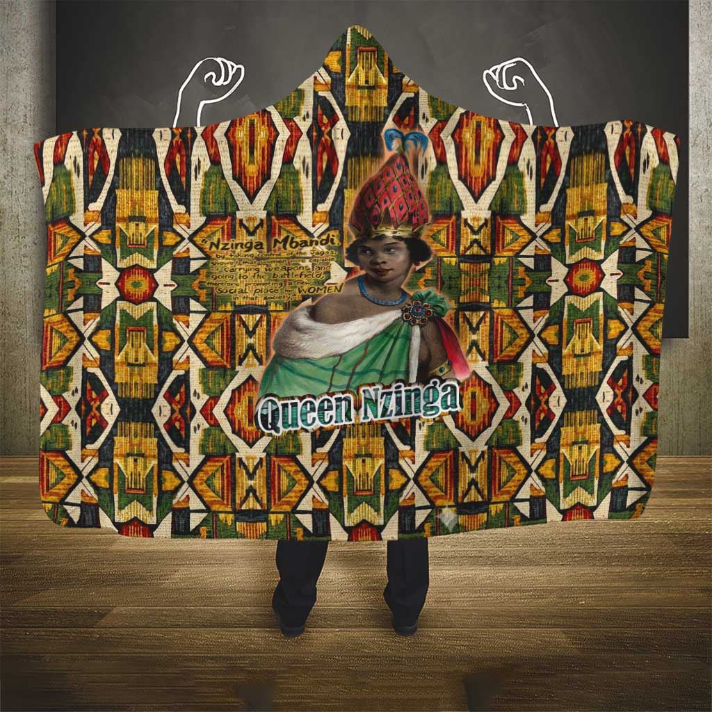 Queen Nzinga Hooded Blanket Mbandi Traditional Regal Portrait Empowerment Quote African Female Leadership - African Pride
