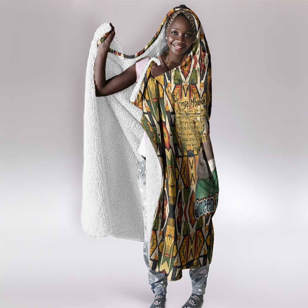 Queen Nzinga Hooded Blanket Mbandi Traditional Regal Portrait Empowerment Quote African Female Leadership - African Pride