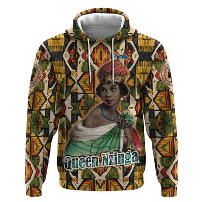 Queen Nzinga Hoodie Mbandi Traditional Regal Portrait Empowerment Quote African Female Leadership - African Pride