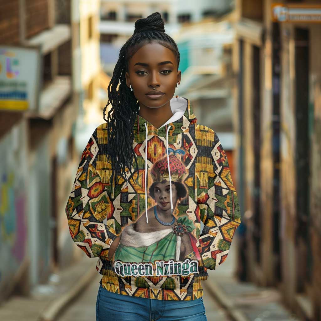 Queen Nzinga Hoodie Mbandi Traditional Regal Portrait Empowerment Quote African Female Leadership - African Pride